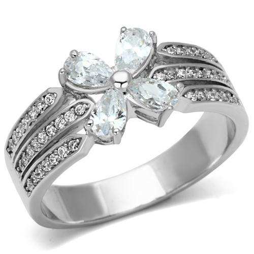 TS092 - Rhodium 925 Sterling Silver Ring with AAA Grade CZ in Clear - Alamode - Flyclothing LLC