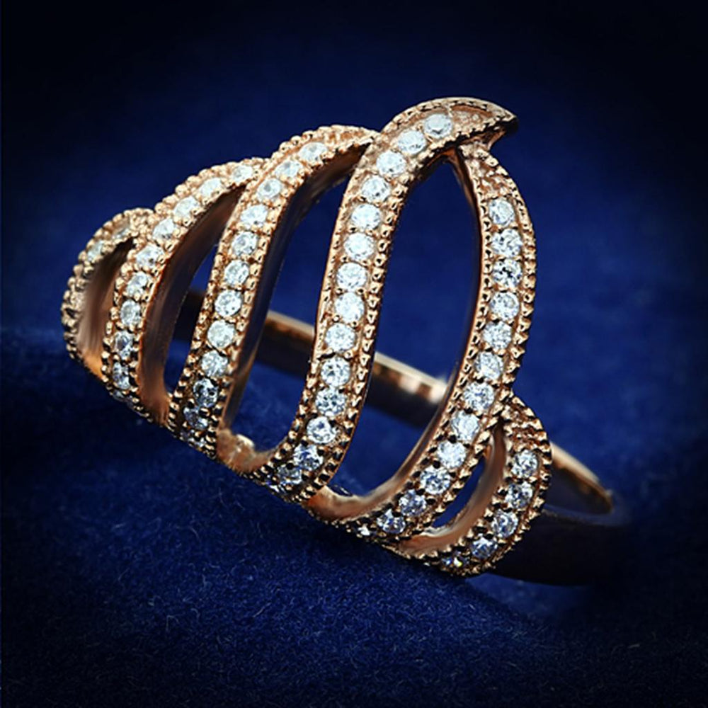 TS096 - Rose Gold 925 Sterling Silver Ring with AAA Grade CZ  in Clear - Alamode
