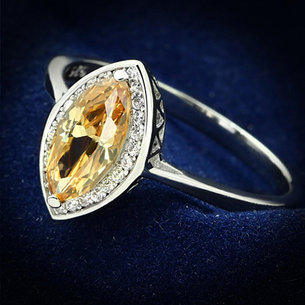 TS098 - Rhodium 925 Sterling Silver Ring with AAA Grade CZ  in Champagne - Alamode