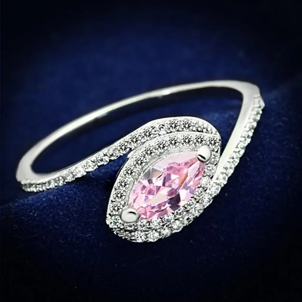 TS101 - Rhodium 925 Sterling Silver Ring with AAA Grade CZ in Rose - Alamode - Flyclothing LLC
