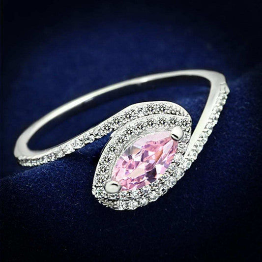 TS101 - Rhodium 925 Sterling Silver Ring with AAA Grade CZ in Rose - Alamode - Flyclothing LLC