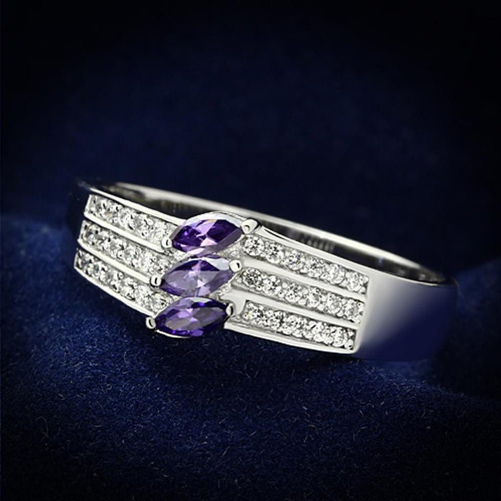 TS104 - Rhodium 925 Sterling Silver Ring with AAA Grade CZ  in Amethyst - Alamode