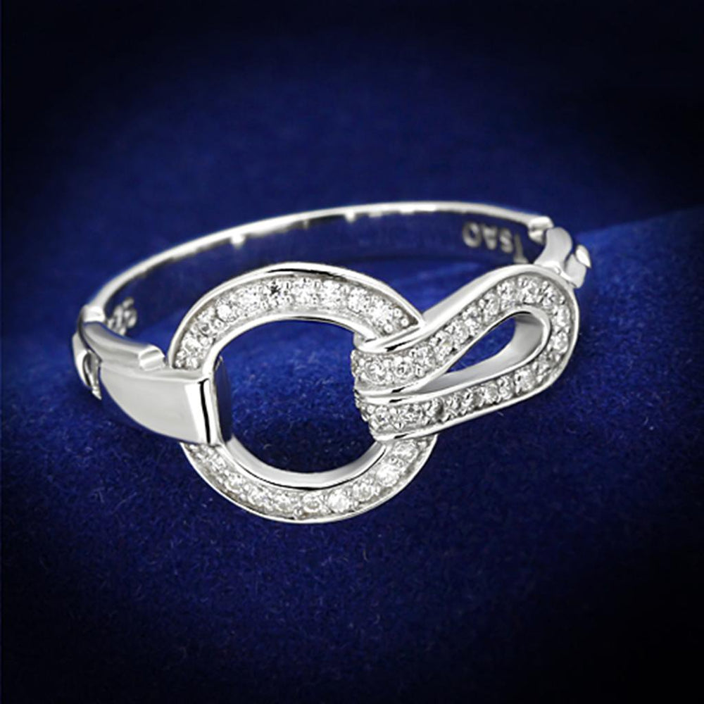 TS105 - Rhodium 925 Sterling Silver Ring with AAA Grade CZ  in Clear - Alamode