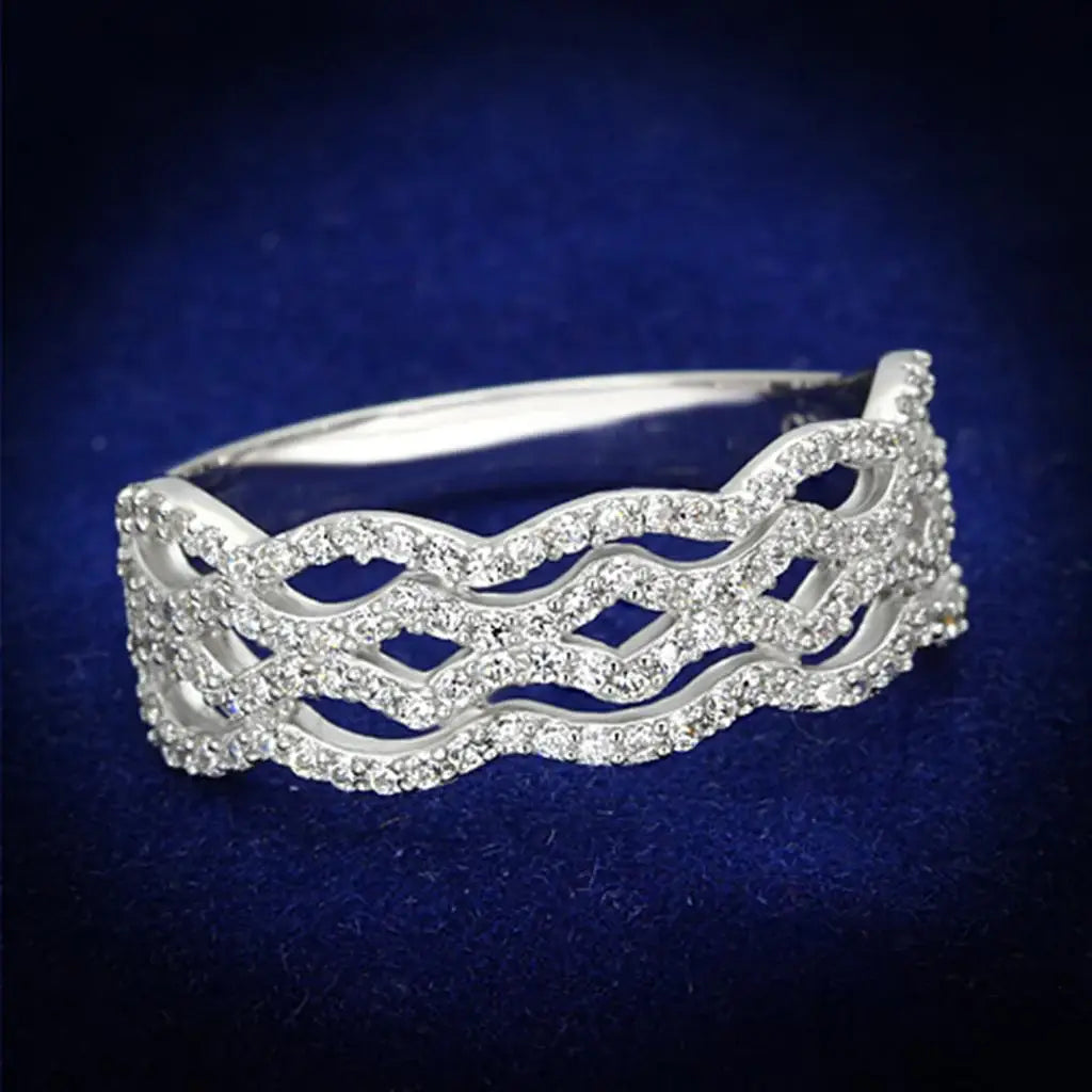 TS106 - Rhodium 925 Sterling Silver Ring with AAA Grade CZ in Clear - Alamode - Flyclothing LLC