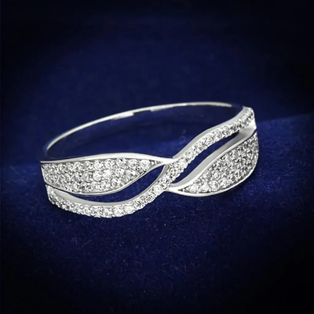 TS108 - Rhodium 925 Sterling Silver Ring with AAA Grade CZ in Clear - Alamode - Flyclothing LLC