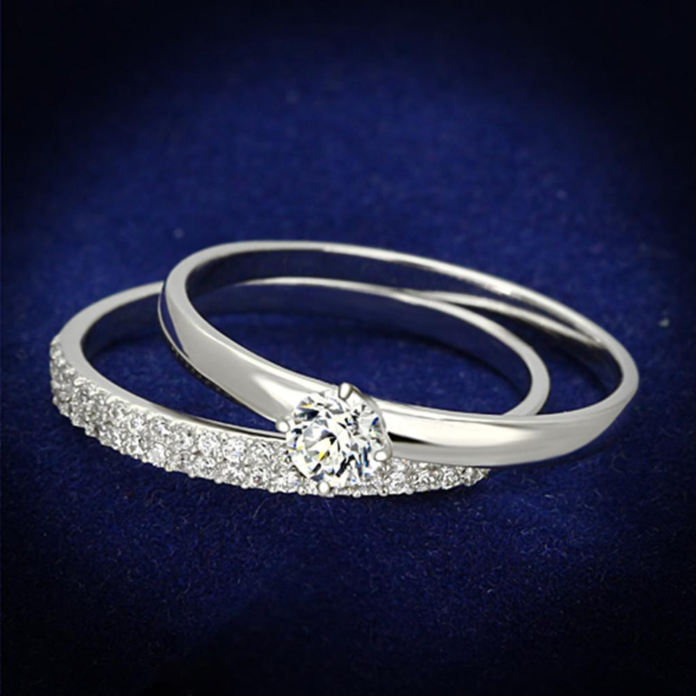 TS110 - Rhodium 925 Sterling Silver Ring with AAA Grade CZ  in Clear - Alamode
