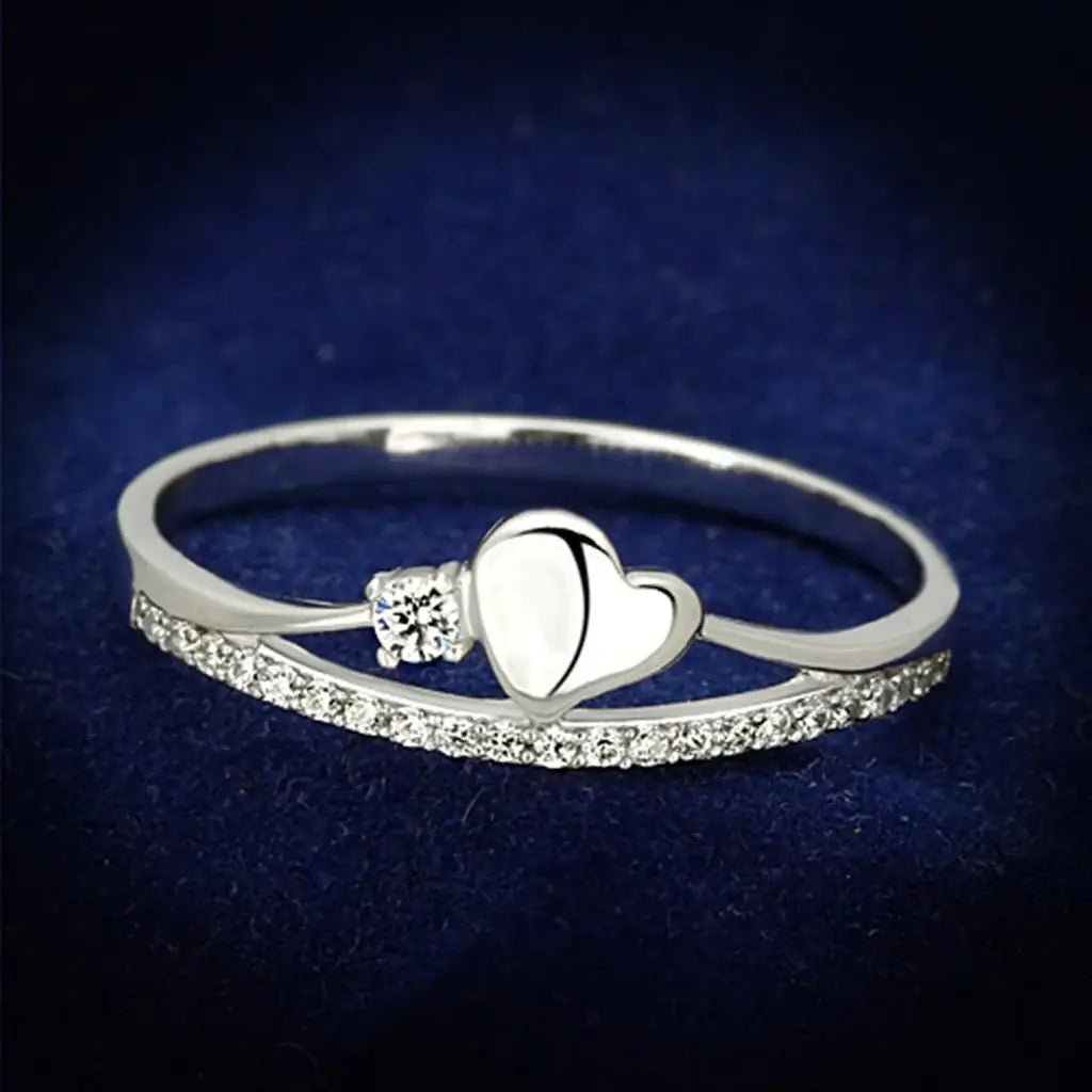 TS111 - Rhodium 925 Sterling Silver Ring with AAA Grade CZ in Clear - Alamode - Flyclothing LLC