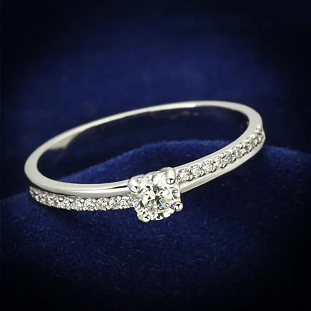 TS112 - Rhodium 925 Sterling Silver Ring with AAA Grade CZ in Clear - Alamode - Flyclothing LLC