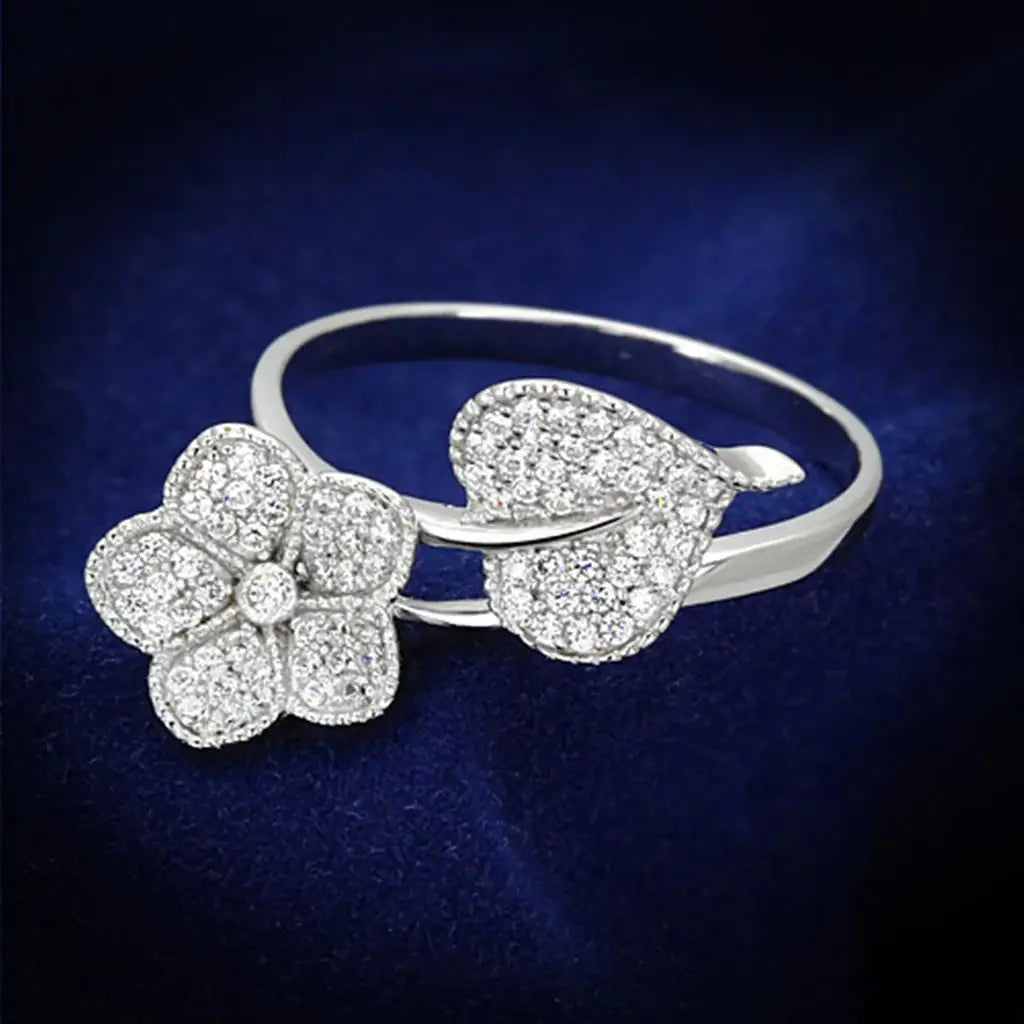 TS114 - Rhodium 925 Sterling Silver Ring with AAA Grade CZ in Clear - Alamode - Flyclothing LLC