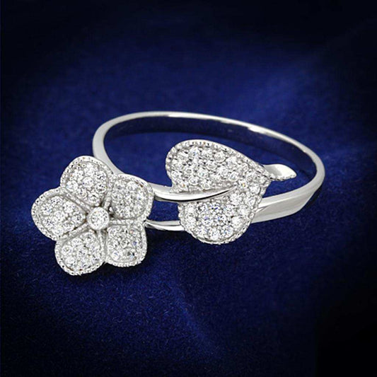 TS114 - Rhodium 925 Sterling Silver Ring with AAA Grade CZ in Clear - Alamode - Flyclothing LLC