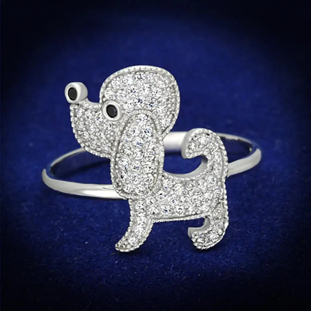 TS115 - Rhodium 925 Sterling Silver Ring with AAA Grade CZ in Black Diamond - Alamode - Flyclothing LLC