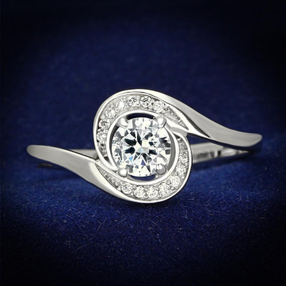 TS116 - Rhodium 925 Sterling Silver Ring with AAA Grade CZ  in Clear - Alamode