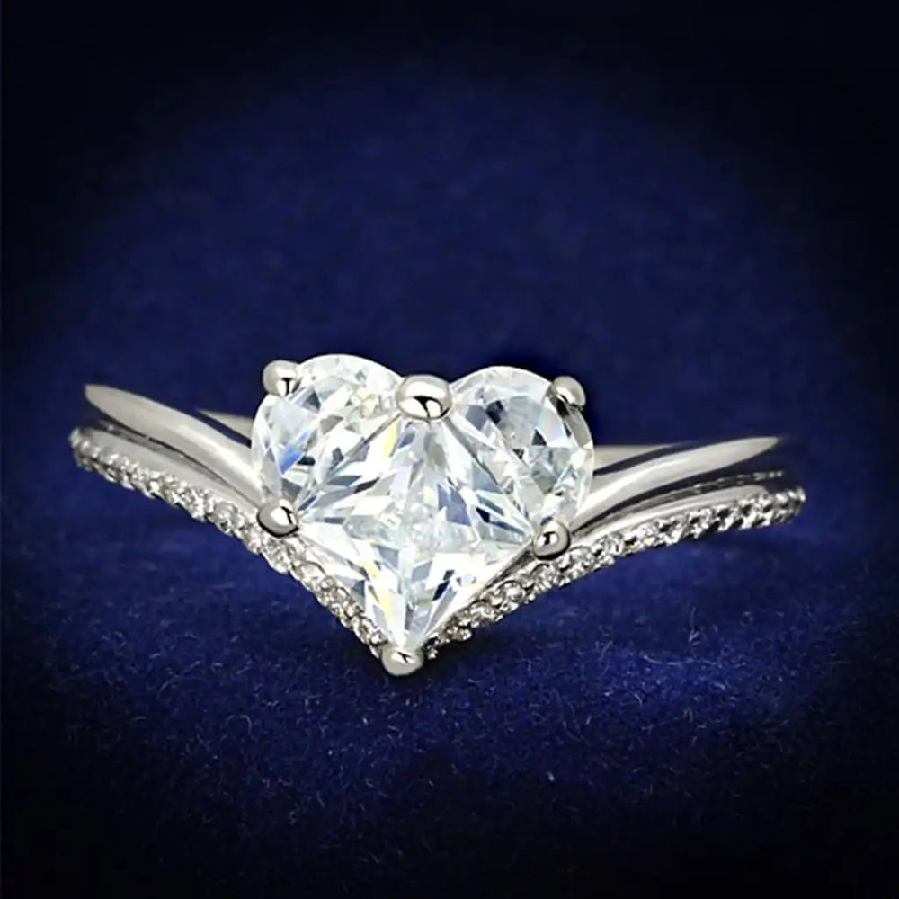 TS118 - Rhodium 925 Sterling Silver Ring with AAA Grade CZ  in Clear - Alamode