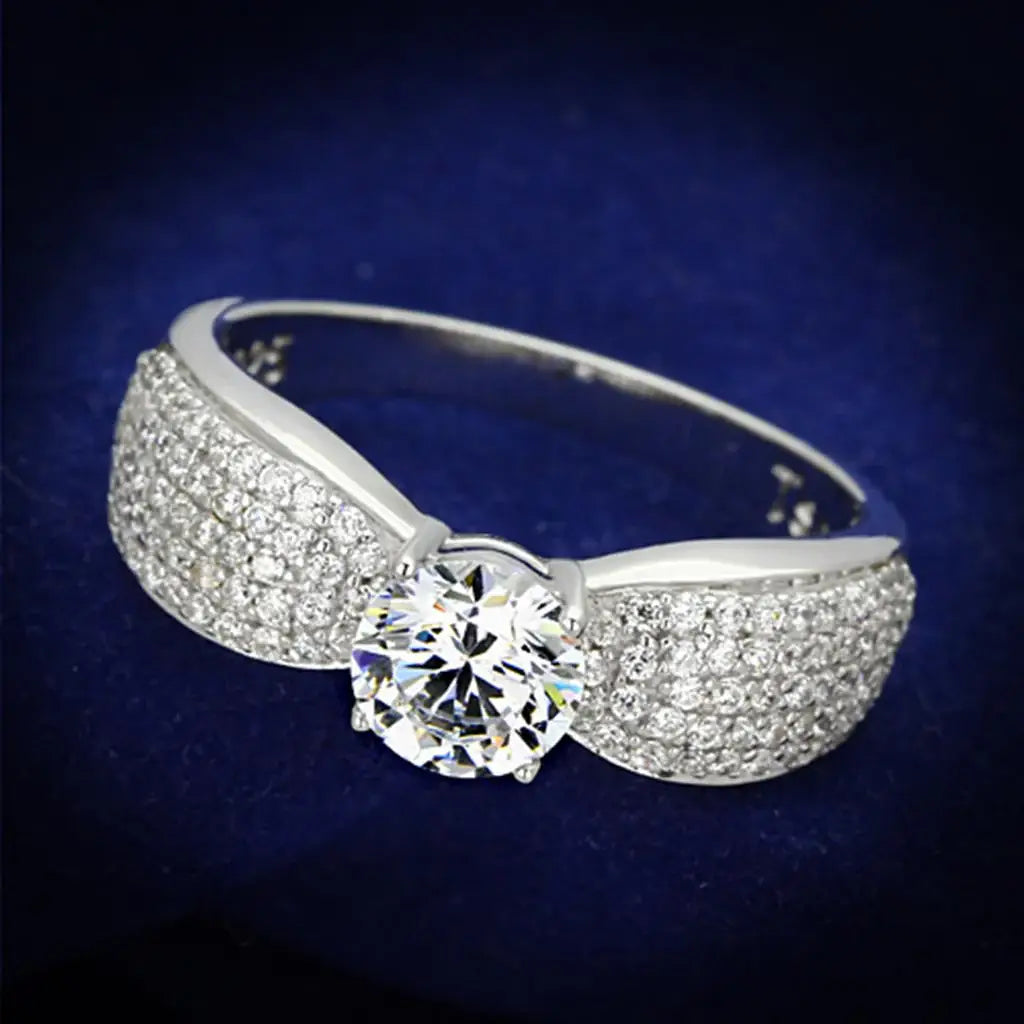 TS119 - Rhodium 925 Sterling Silver Ring with AAA Grade CZ in Clear - Alamode - Flyclothing LLC