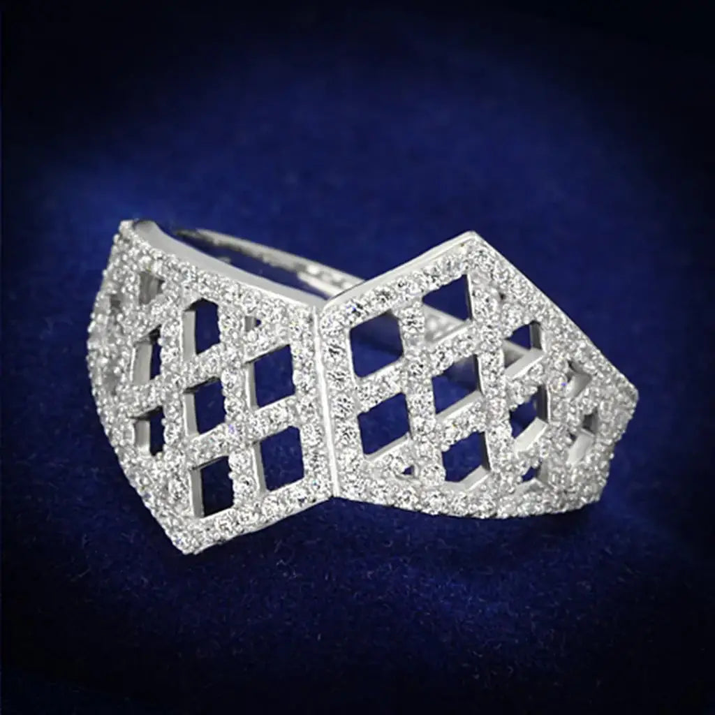 TS122 - Rhodium 925 Sterling Silver Ring with AAA Grade CZ in Clear - Alamode - Flyclothing LLC