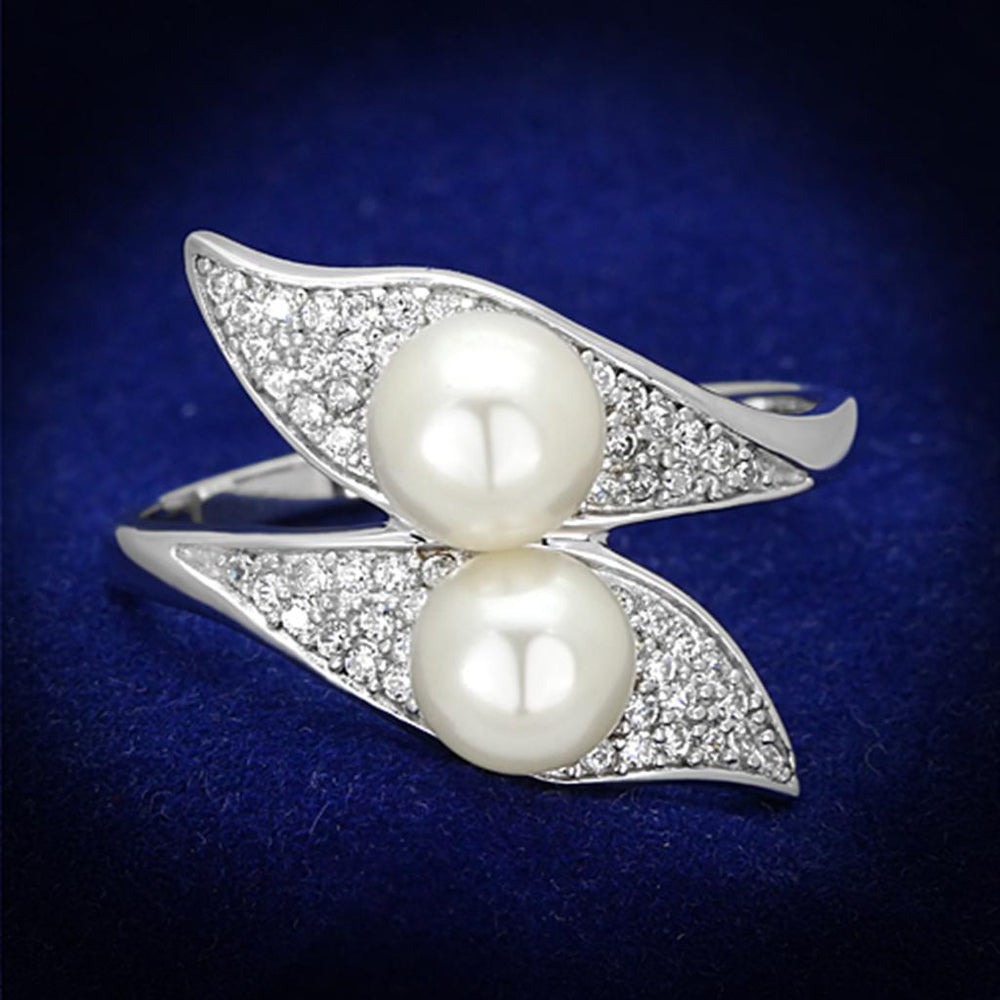 TS124 - Rhodium 925 Sterling Silver Ring with Synthetic Pearl in Citrine Yellow - Alamode