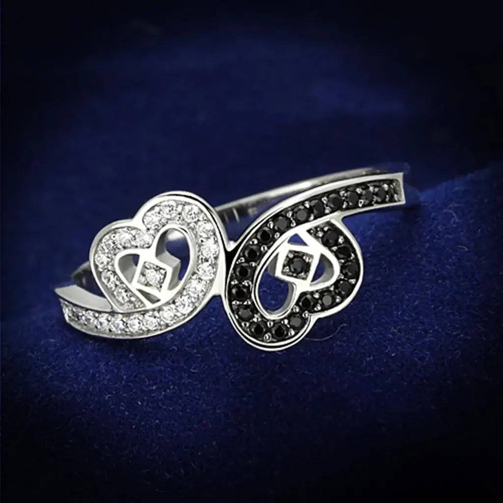 TS125 - Rhodium 925 Sterling Silver Ring with AAA Grade CZ in Black Diamond - Alamode - Flyclothing LLC
