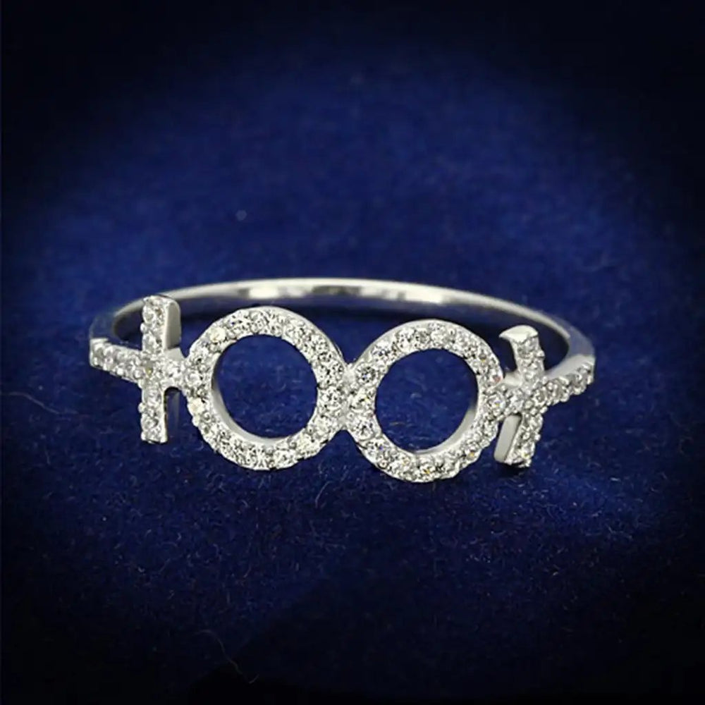 TS129 - Rhodium 925 Sterling Silver Ring with AAA Grade CZ  in Clear - Alamode