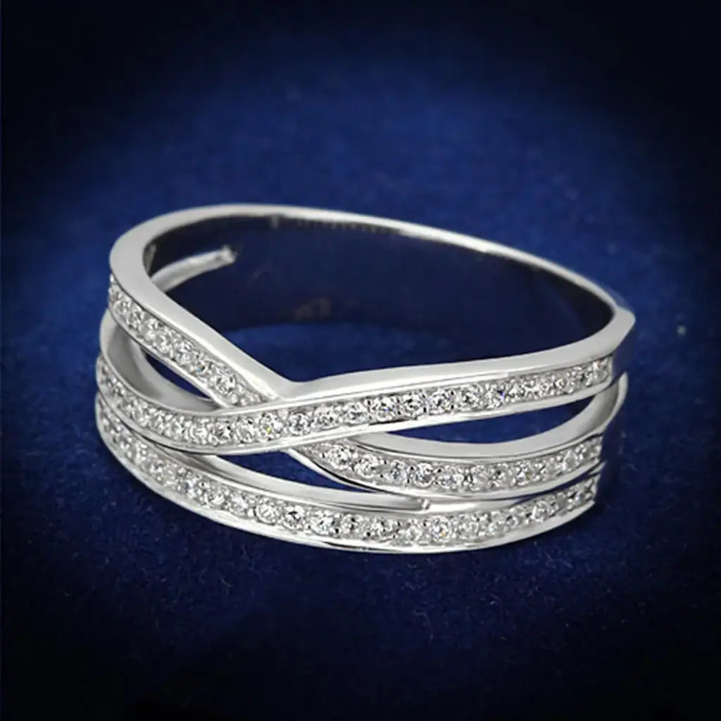 TS131 - Rhodium 925 Sterling Silver Ring with AAA Grade CZ in Clear - Alamode - Flyclothing LLC