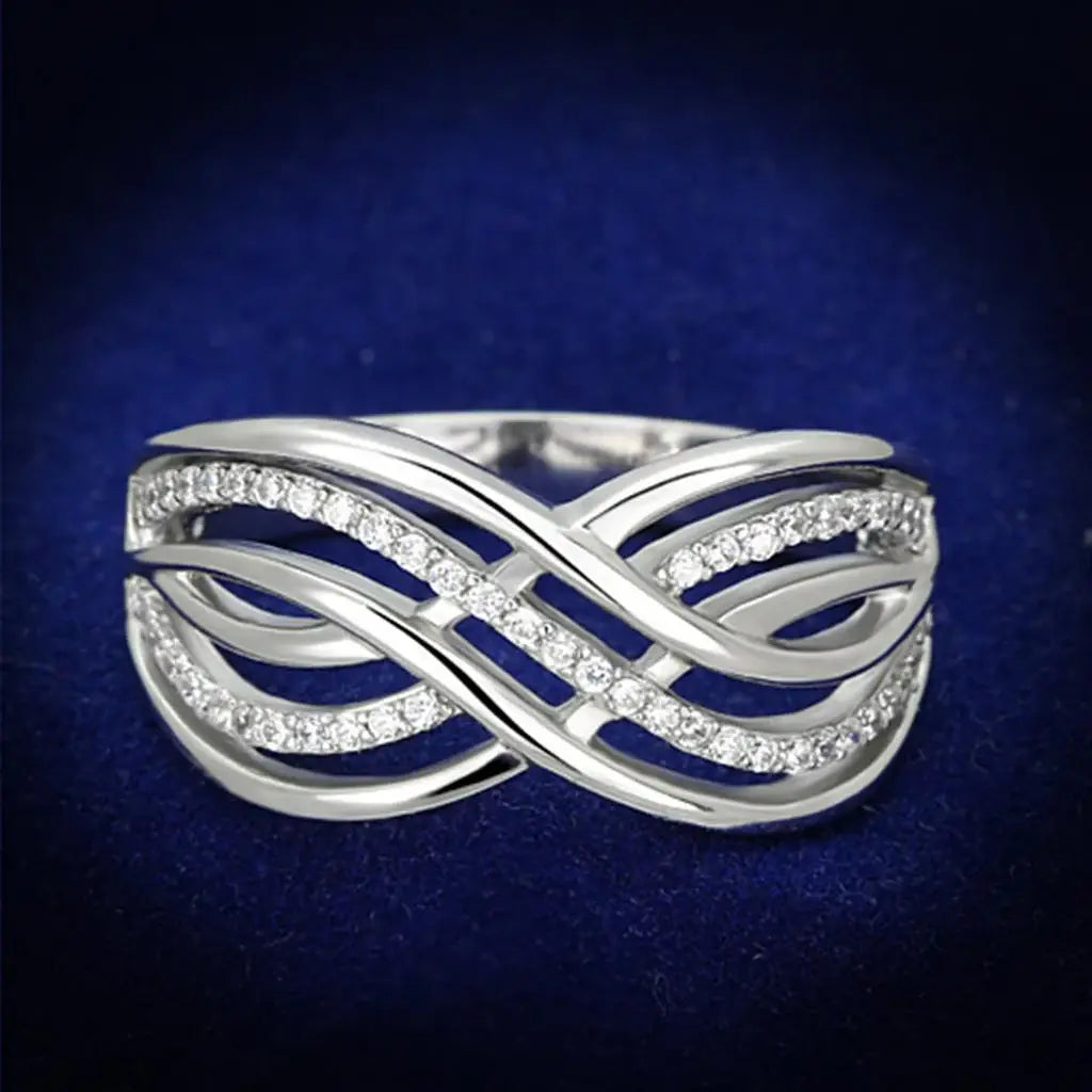 TS132 - Rhodium 925 Sterling Silver Ring with AAA Grade CZ in Clear - Alamode - Flyclothing LLC