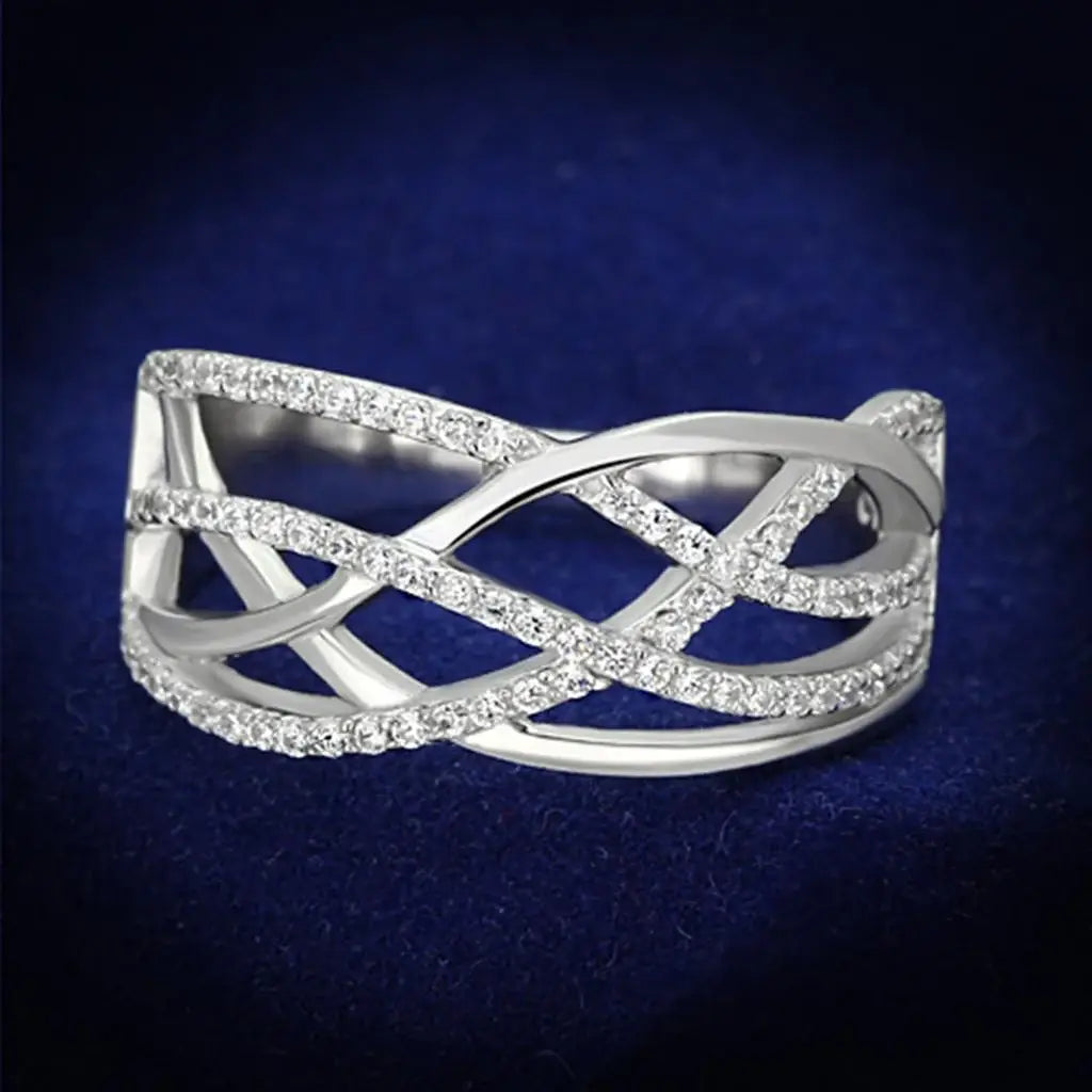 TS134 - Rhodium 925 Sterling Silver Ring with AAA Grade CZ in Clear - Alamode - Flyclothing LLC