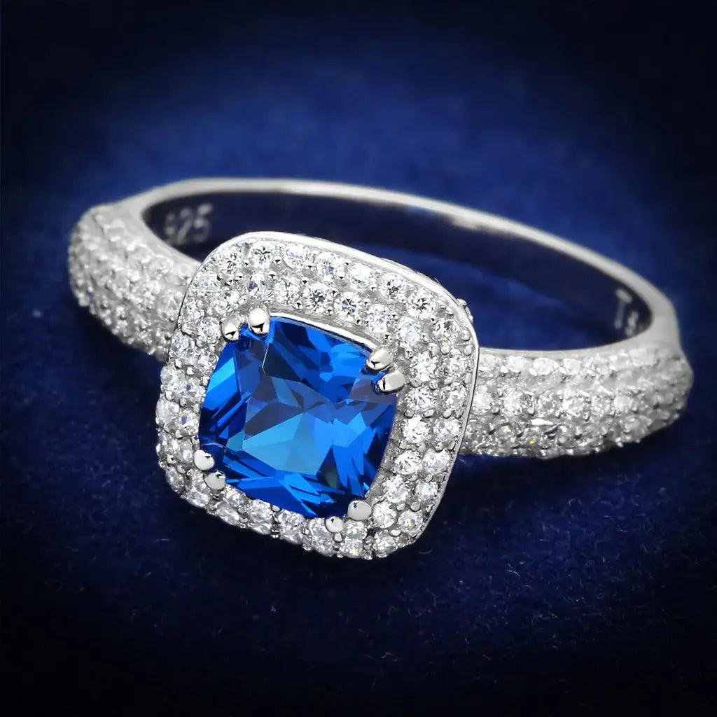 TS137 - Rhodium 925 Sterling Silver Ring with Synthetic Spinel in London Blue - Alamode - Flyclothing LLC
