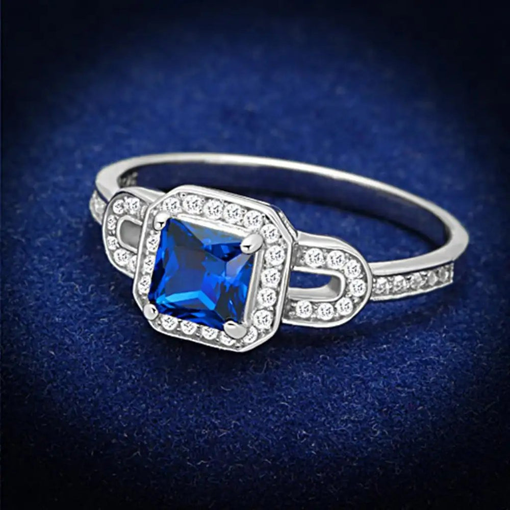 TS138 - Rhodium 925 Sterling Silver Ring with Synthetic Spinel in London Blue - Alamode