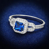TS138 - Rhodium 925 Sterling Silver Ring with Synthetic Spinel in London Blue - Alamode
