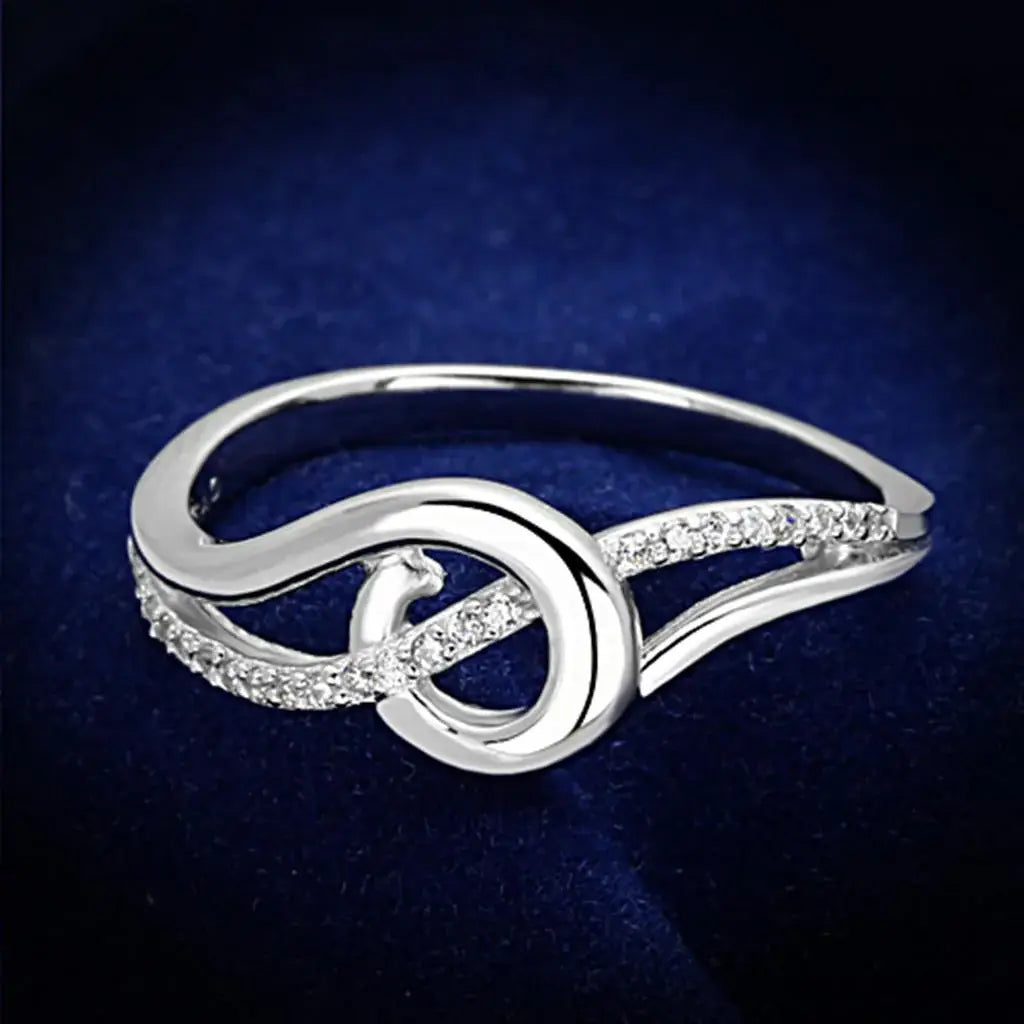 TS142 - Rhodium 925 Sterling Silver Ring with AAA Grade CZ in Clear - Alamode - Flyclothing LLC