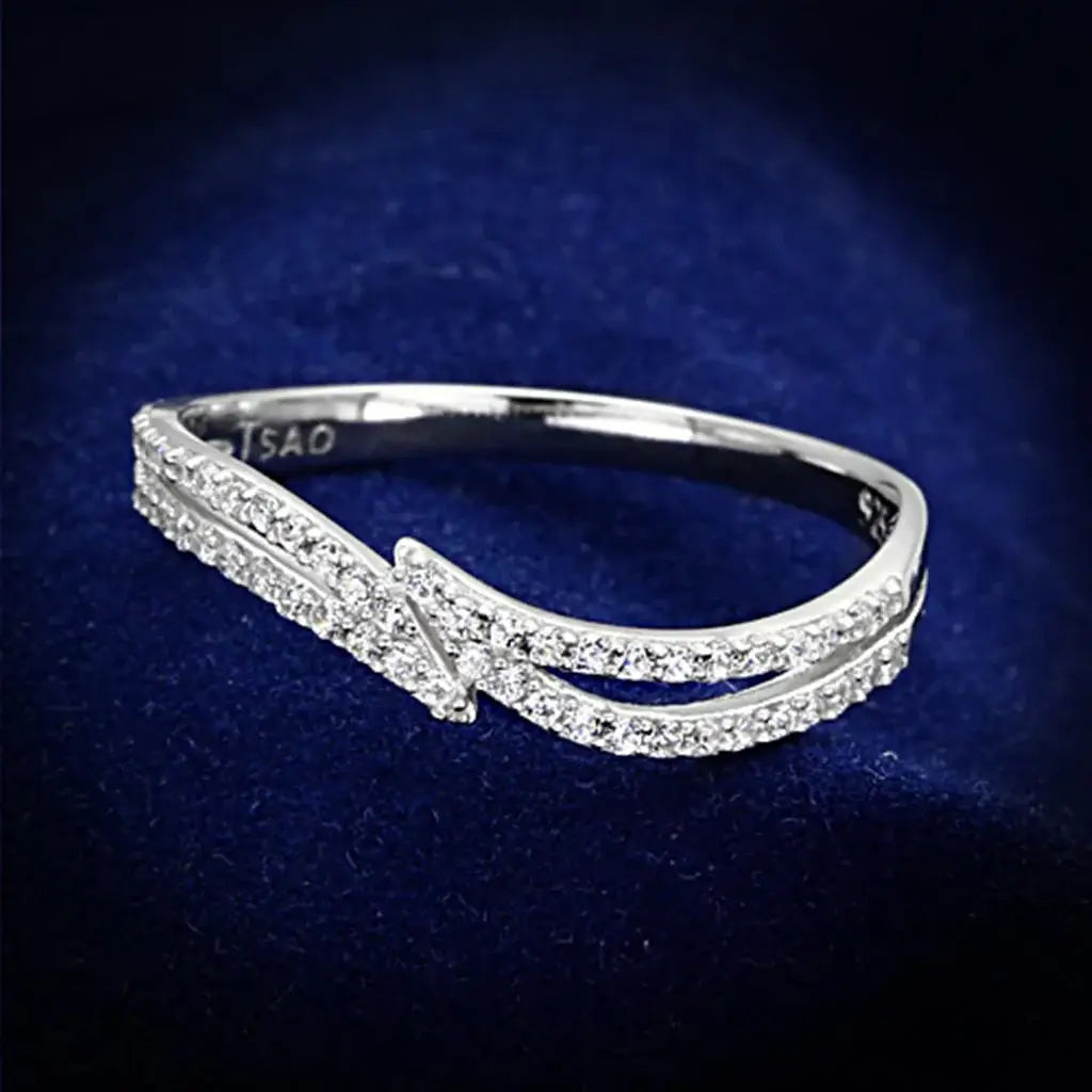 TS146 - Rhodium 925 Sterling Silver Ring with AAA Grade CZ in Clear - Alamode - Flyclothing LLC