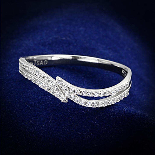 TS146 - Rhodium 925 Sterling Silver Ring with AAA Grade CZ in Clear - Alamode - Flyclothing LLC