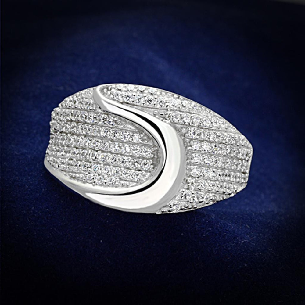 TS148 - Rhodium 925 Sterling Silver Ring with AAA Grade CZ  in Clear - Alamode