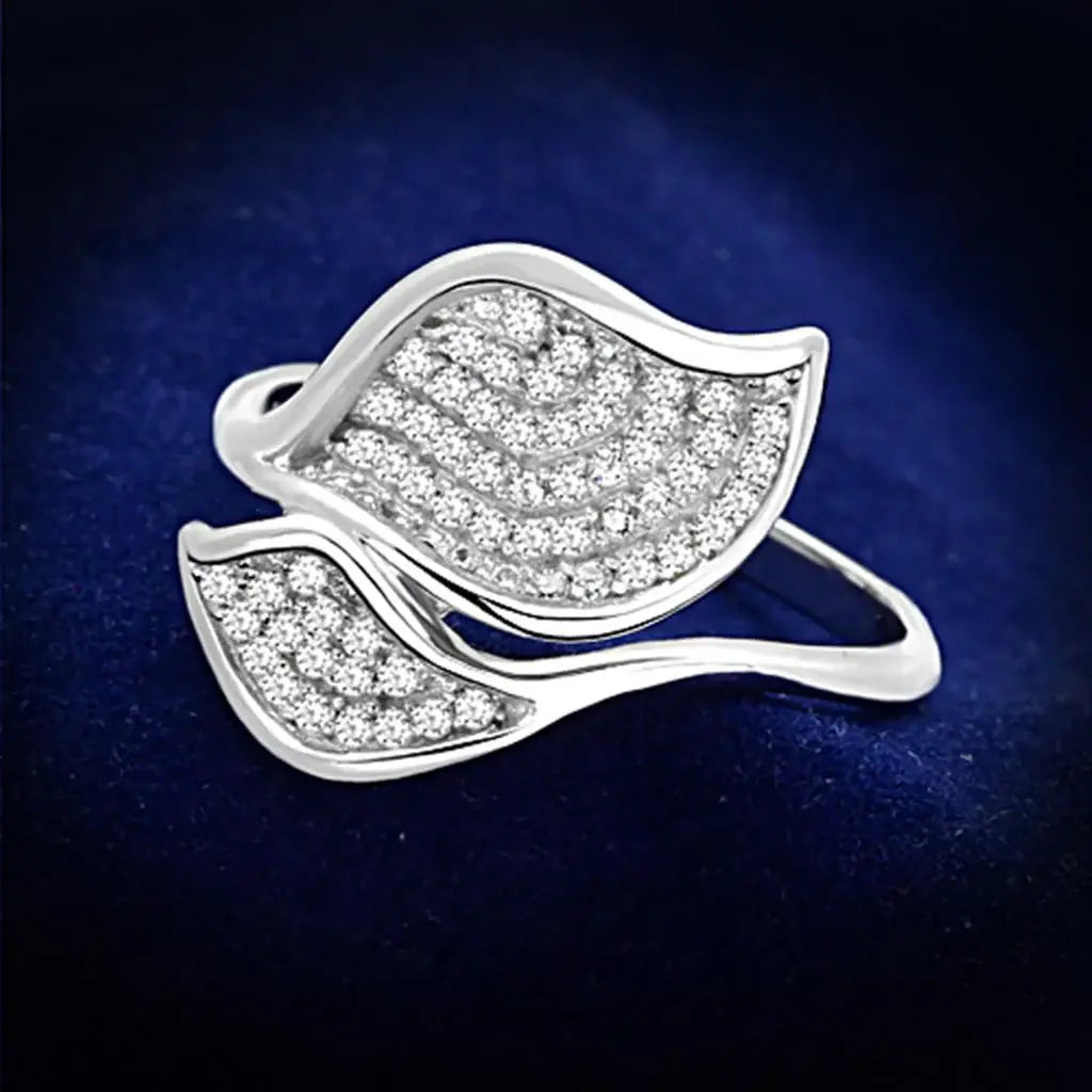 TS149 - Rhodium 925 Sterling Silver Ring with AAA Grade CZ in Clear - Alamode - Flyclothing LLC