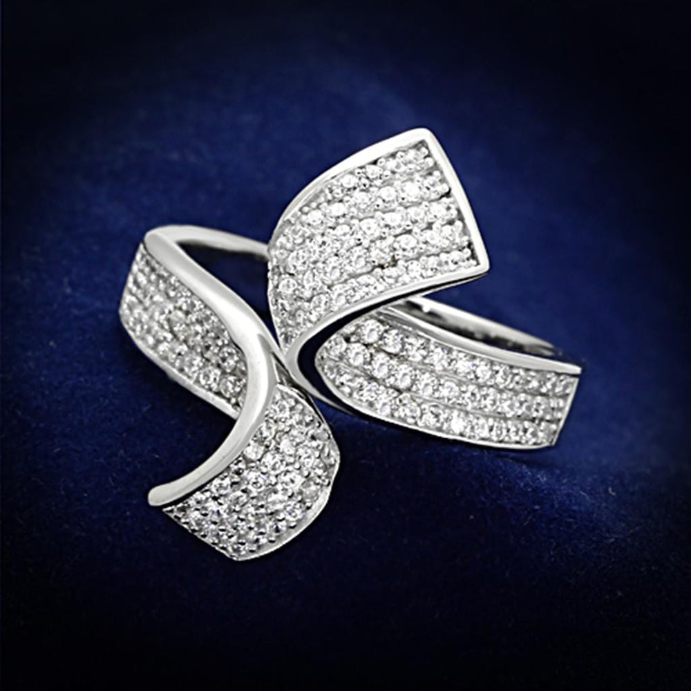TS150 - Rhodium 925 Sterling Silver Ring with AAA Grade CZ  in Clear - Alamode