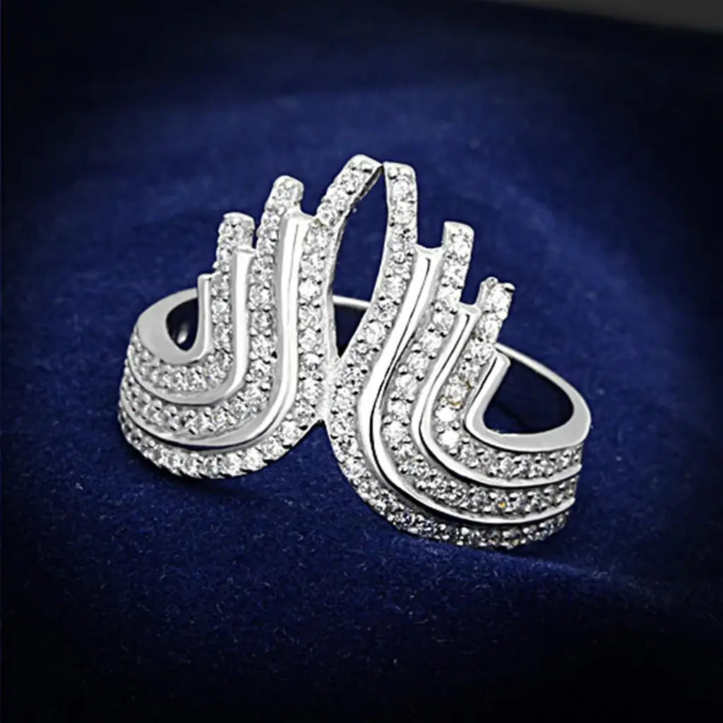 TS151 - Rhodium 925 Sterling Silver Ring with AAA Grade CZ in Clear - Alamode - Flyclothing LLC