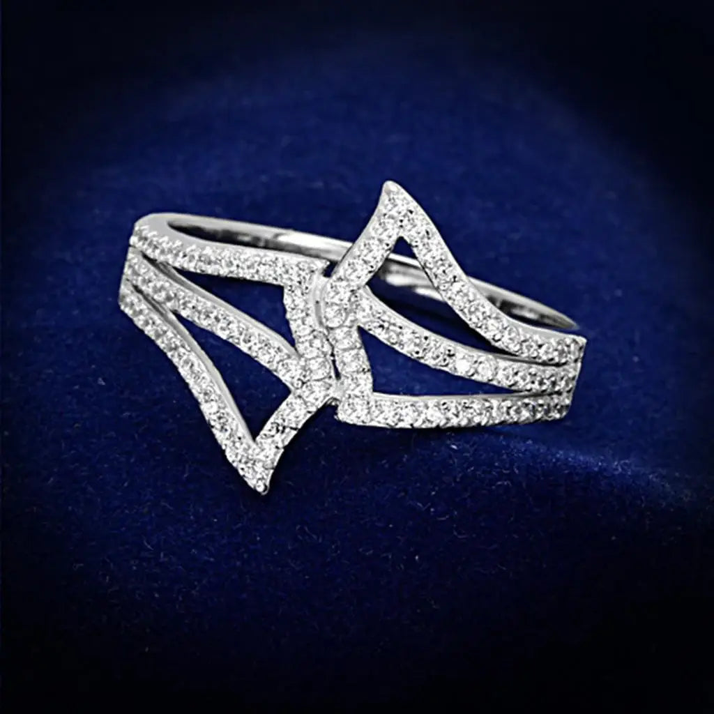 TS152 - Rhodium 925 Sterling Silver Ring with AAA Grade CZ in Clear - Alamode - Flyclothing LLC