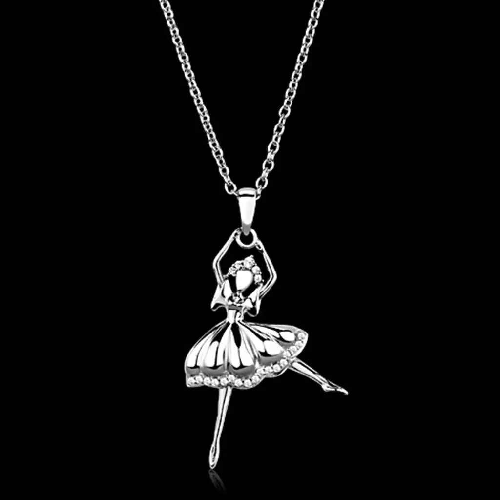 TS163 - Rhodium 925 Sterling Silver Chain Pendant with AAA Grade CZ in Clear - Alamode - Flyclothing LLC