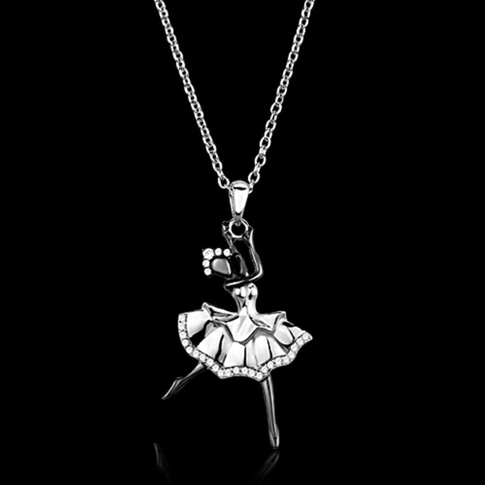 TS164 - Rhodium + Ruthenium 925 Sterling Silver Chain Pendant with AAA Grade CZ  in Clear - Alamode