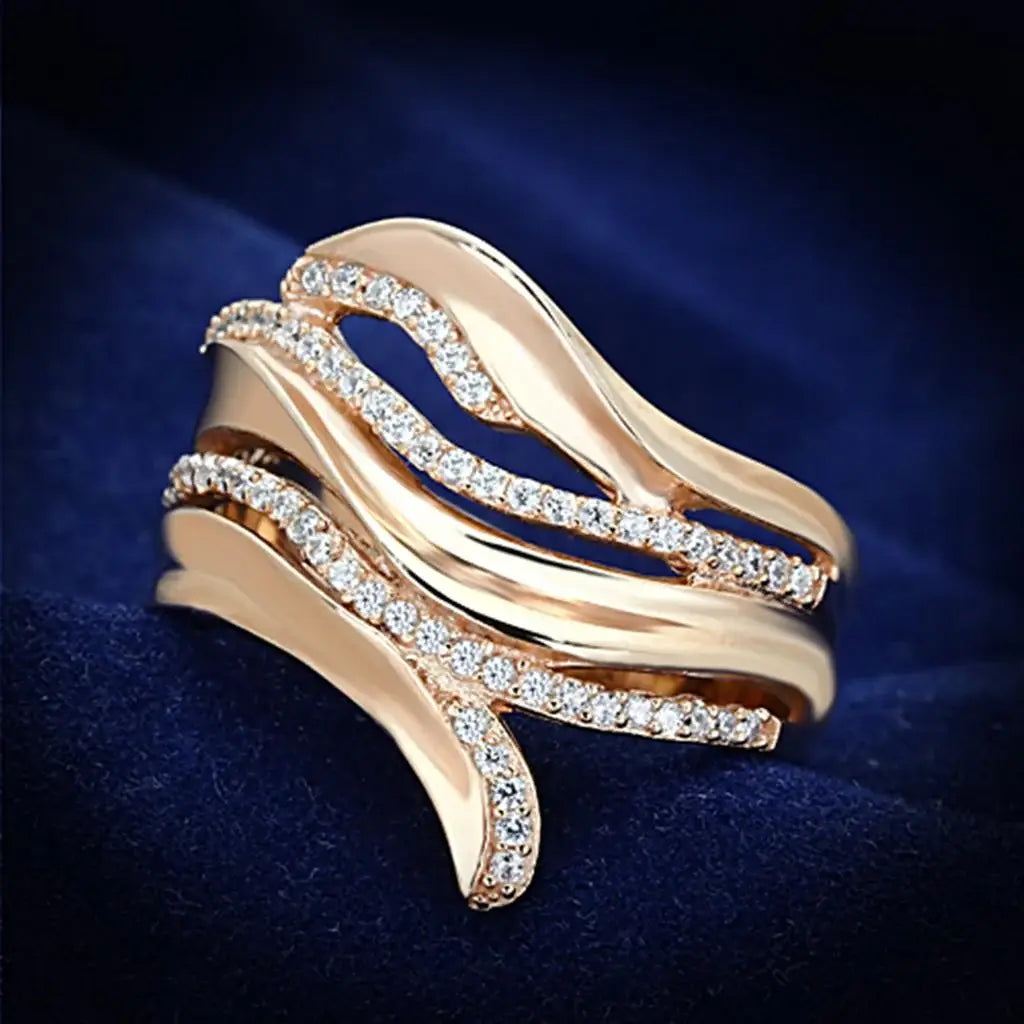 TS168 - Rose Gold 925 Sterling Silver Ring with AAA Grade CZ in Clear - Alamode - Flyclothing LLC