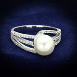 TS170 - Rhodium 925 Sterling Silver Ring with Synthetic Pearl in White - Alamode - Flyclothing LLC
