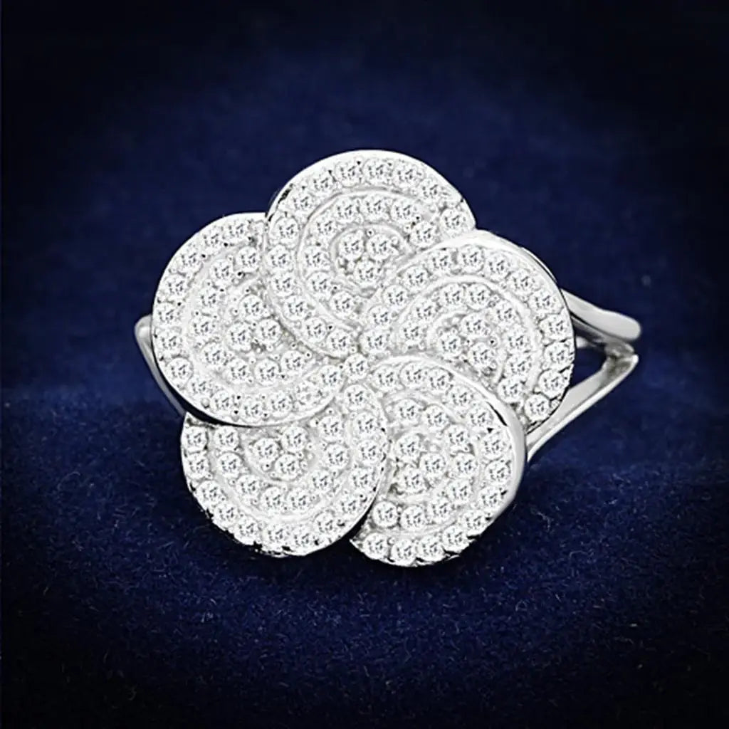TS171 - Rhodium 925 Sterling Silver Ring with AAA Grade CZ in Clear - Alamode - Flyclothing LLC