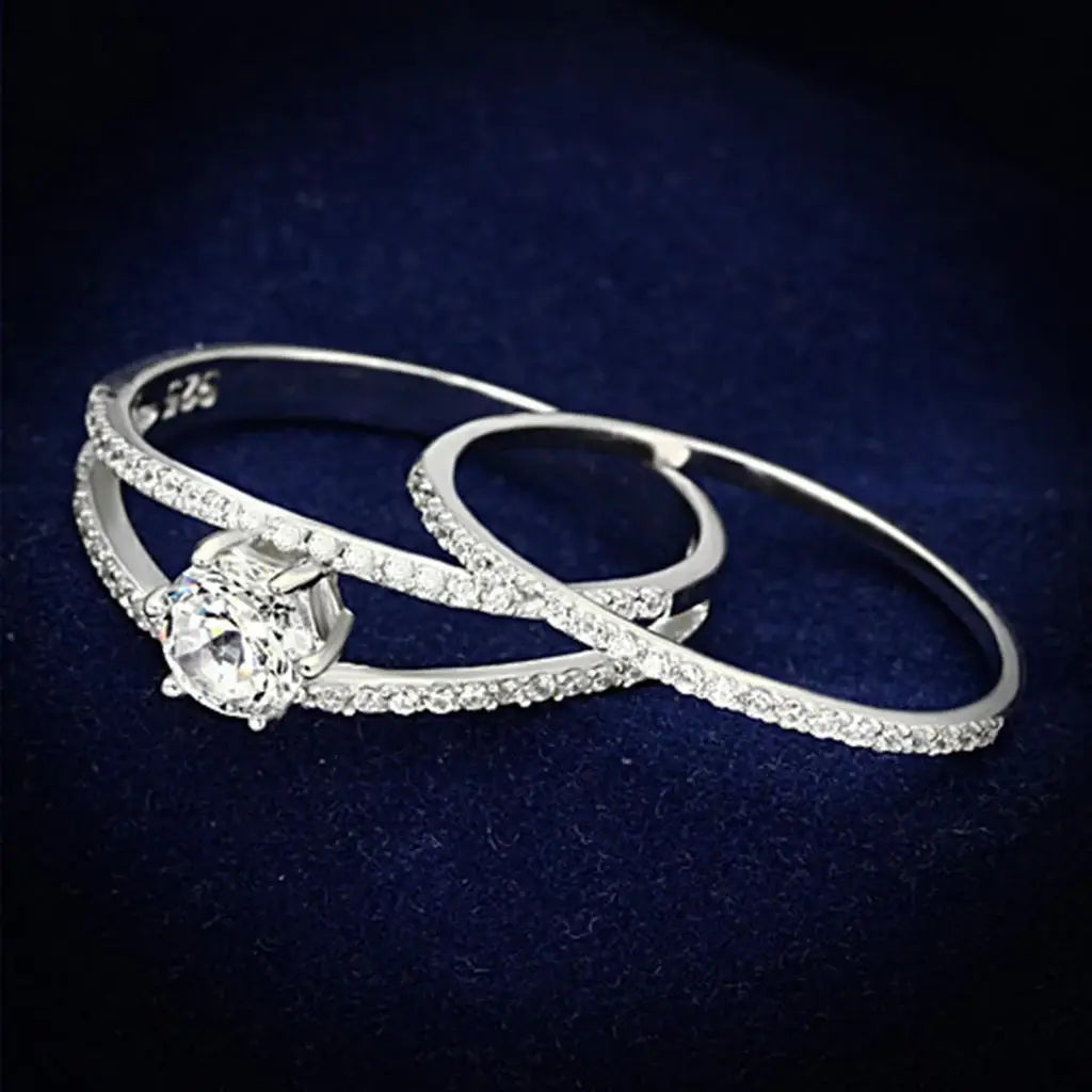 TS172 - Rhodium 925 Sterling Silver Ring with AAA Grade CZ in Clear - Alamode - Flyclothing LLC