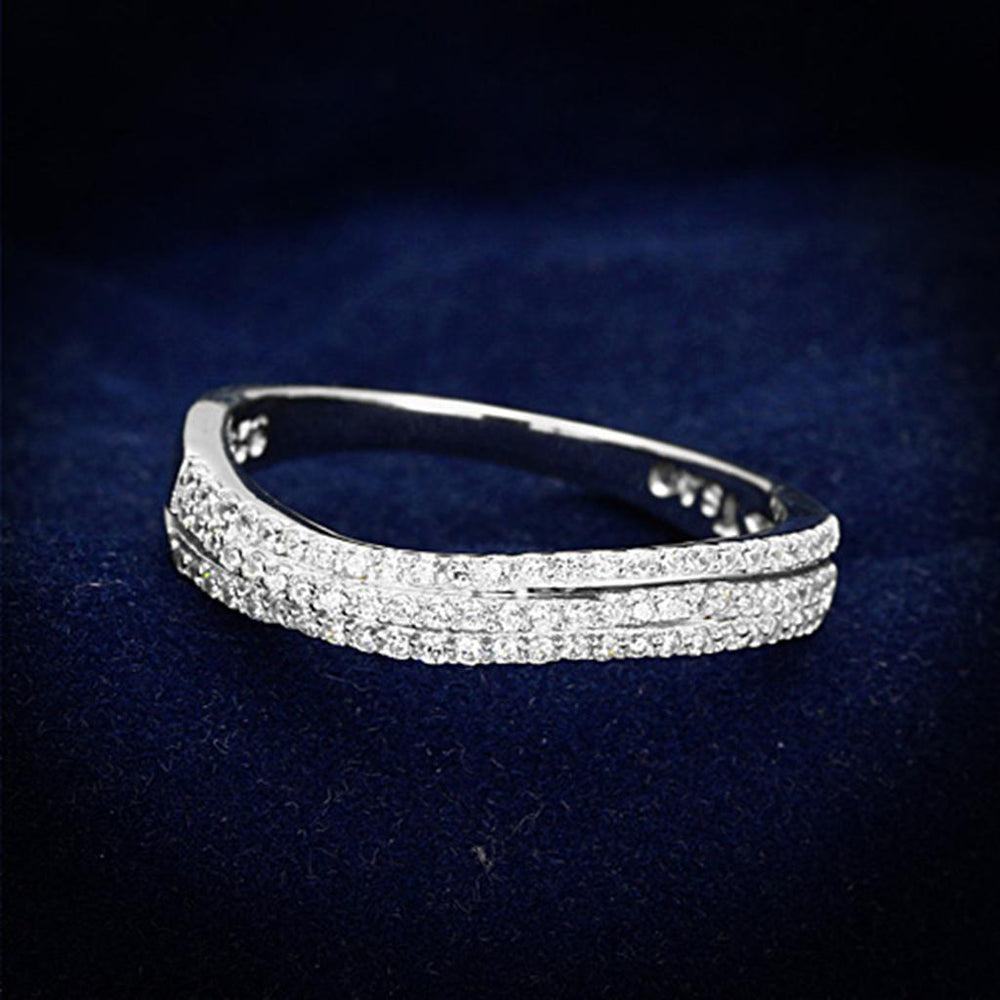 TS173 - Rhodium 925 Sterling Silver Ring with AAA Grade CZ  in Clear - Alamode