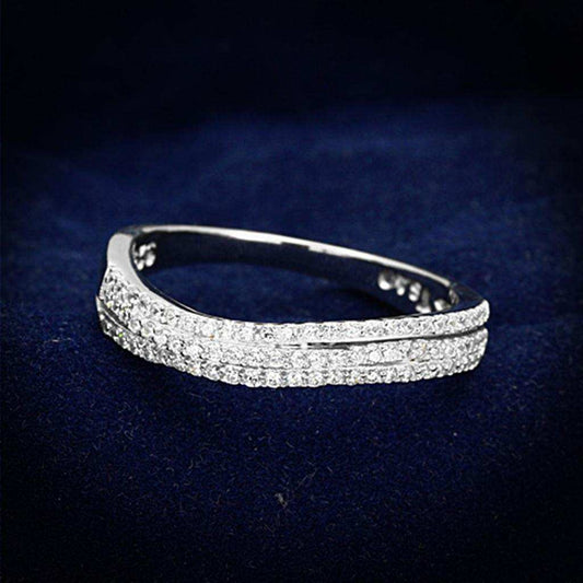 TS173 - Rhodium 925 Sterling Silver Ring with AAA Grade CZ in Clear - Alamode - Flyclothing LLC