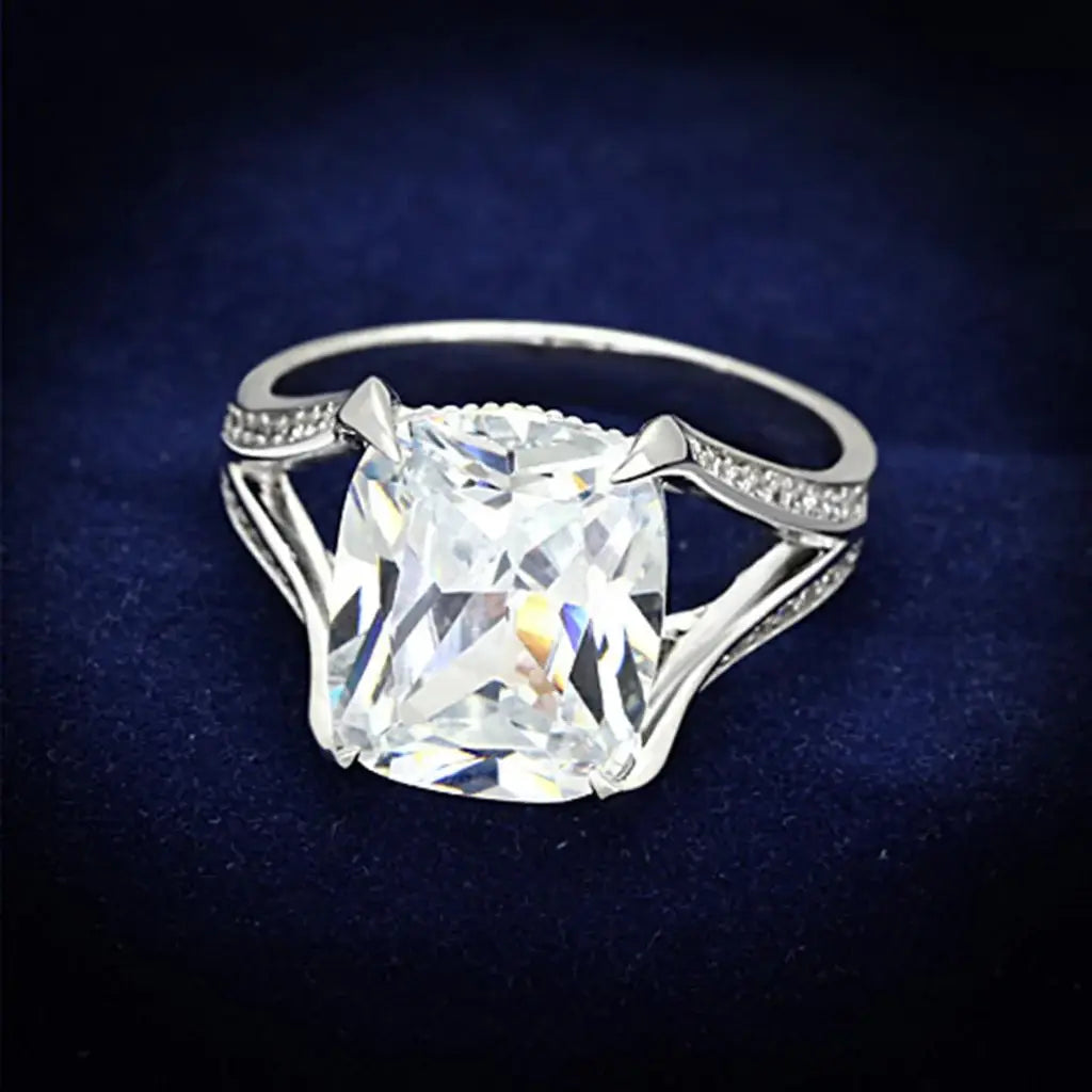 TS174 - Rhodium 925 Sterling Silver Ring with AAA Grade CZ in Clear - Alamode - Flyclothing LLC