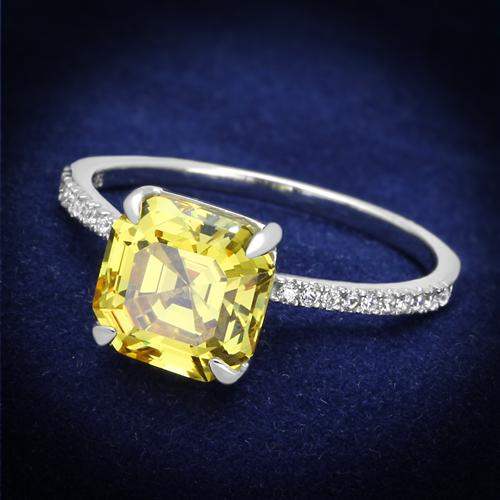 TS175 - Rhodium 925 Sterling Silver Ring with Cubic in Topaz - Alamode - Flyclothing LLC