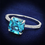 TS178 - Rhodium 925 Sterling Silver Ring with Cubic  in Sea Blue - Alamode