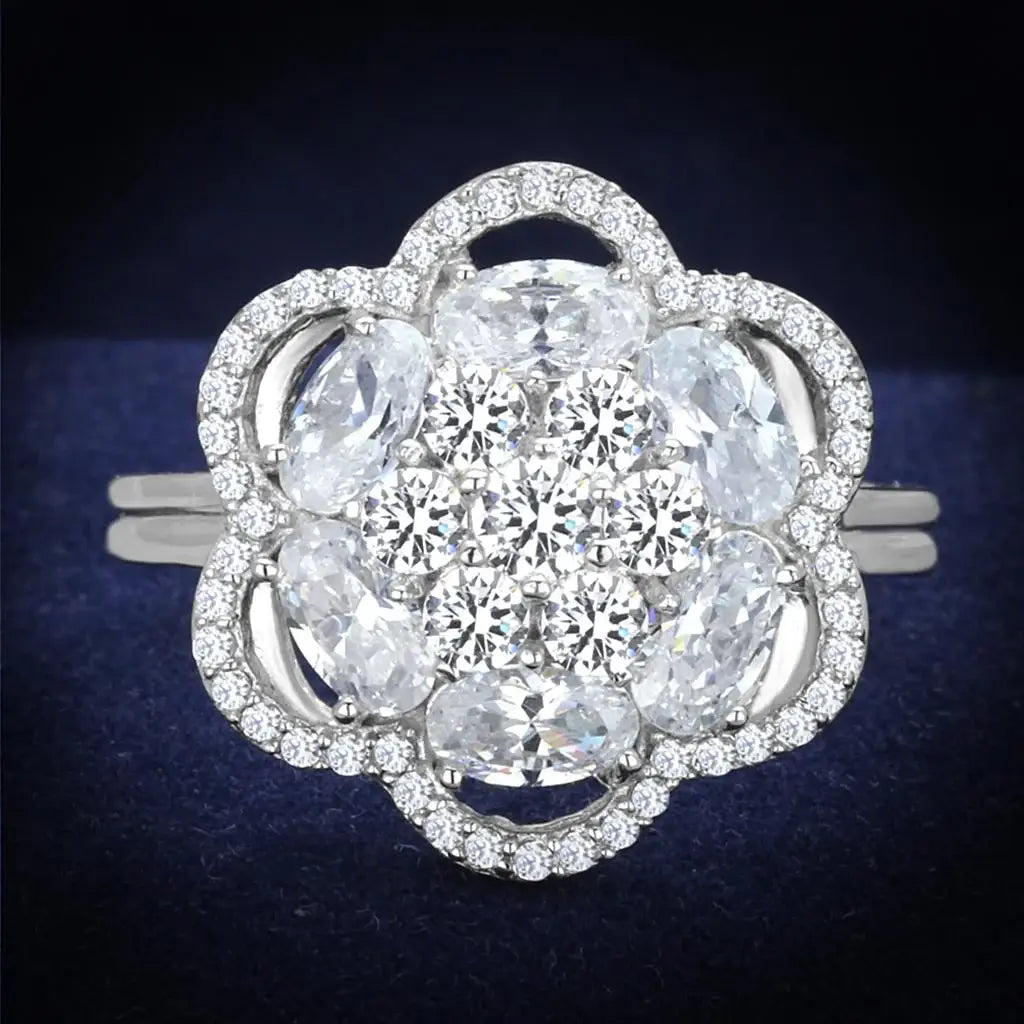 TS180 - Rhodium 925 Sterling Silver Ring with AAA Grade CZ in Clear - Alamode - Flyclothing LLC