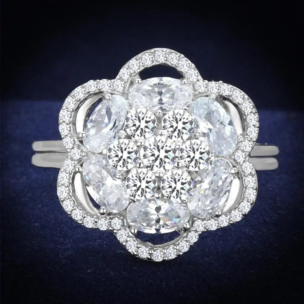 TS180 - Rhodium 925 Sterling Silver Ring with AAA Grade CZ  in Clear - Alamode