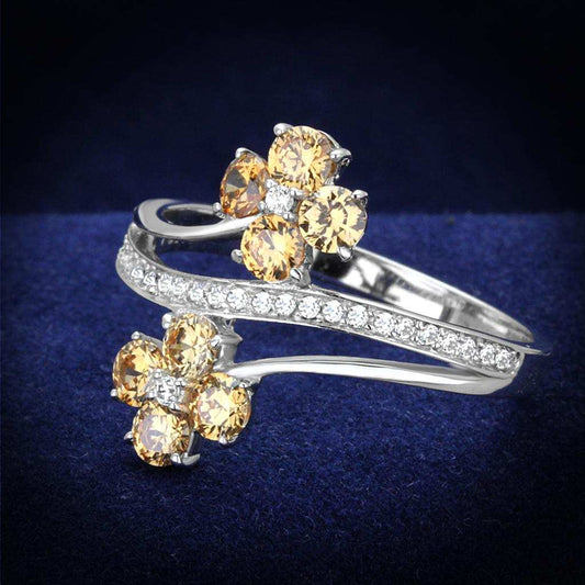 TS181 - Rhodium 925 Sterling Silver Ring with AAA Grade CZ in Champagne - Alamode - Flyclothing LLC